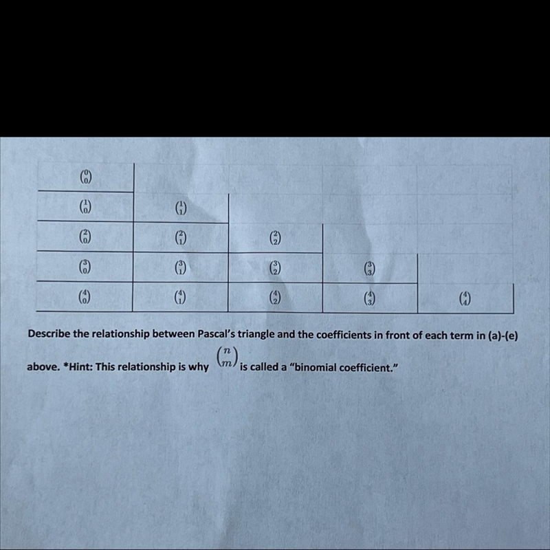 Describe the relationship between Pascal’s triangle and the coefficients in front-example-1