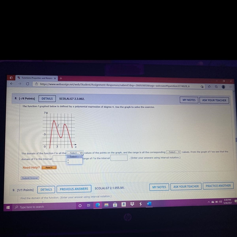 Please help!!!! the options for the select part are x or y-example-1