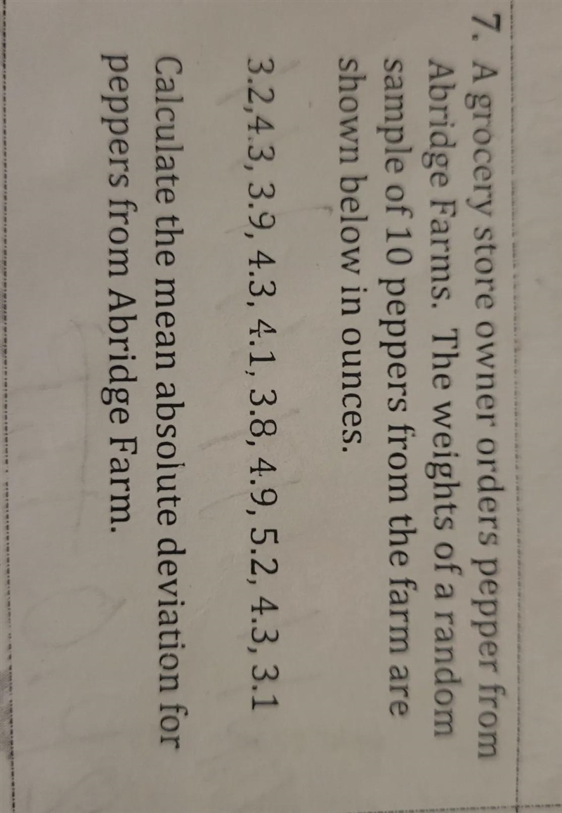 Calculate the mean absolute deviation for peppers from Abridge Farm.-example-1