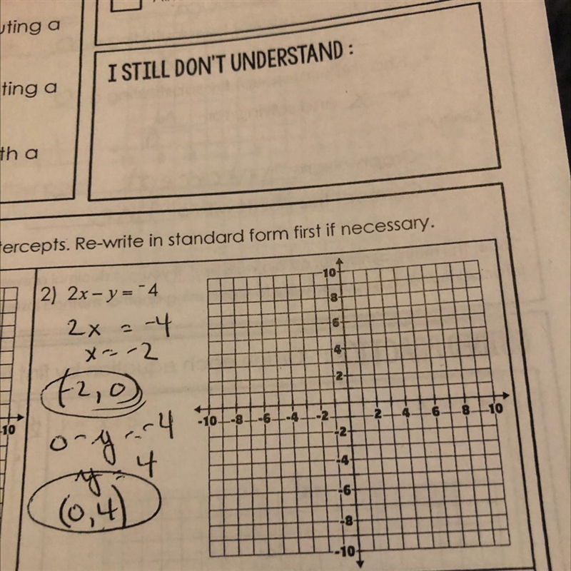 Graph each equation using the intercepts. Re-write in standard form first if necessary-example-1