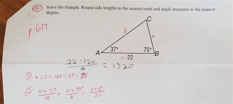 Solve the triangle. Round side lengths to the nearest tenth and angle measures to-example-1