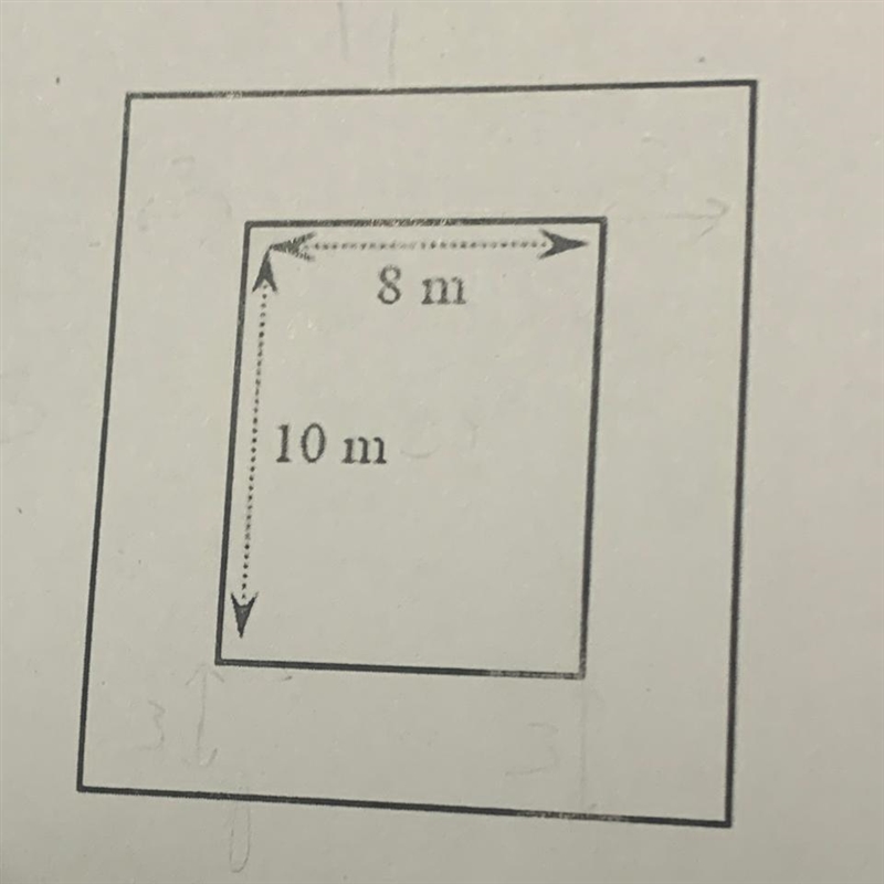 A plot consists of a rectangular garden measuring 8 m by 10 m, surrounded by a path-example-1