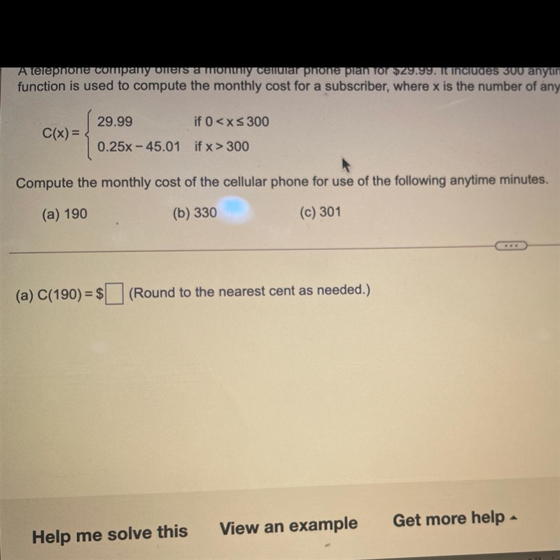 A telephone company offers a monthly cellular phone plan for 29.99. it includes 300 anytime-example-1