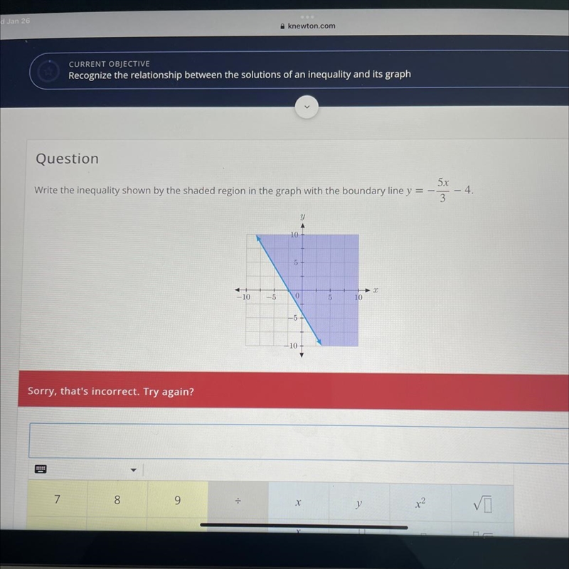 Write the inequality shown by the shaded region in the graph with the boundary line-example-1