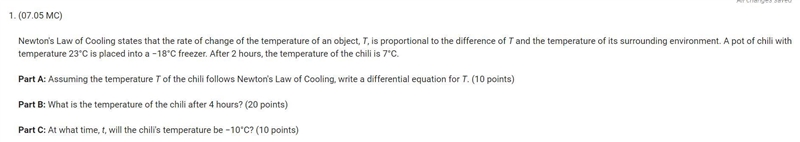 Newton's Law of Cooling states that the rate of change of the temperature of an object-example-1