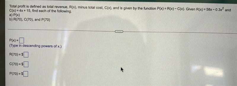 Total profit is defined as total revenue, R(x), minus total cost-example-1