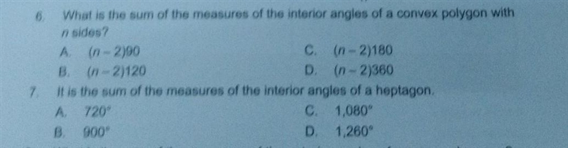 6. - - What is the sum of the measures of the interior angles of a convex polygon-example-1