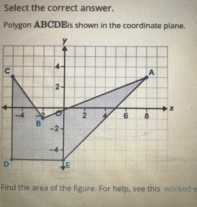 Polygon abcde shown in the coordinate plane find the area of the figure Answer choices-example-1