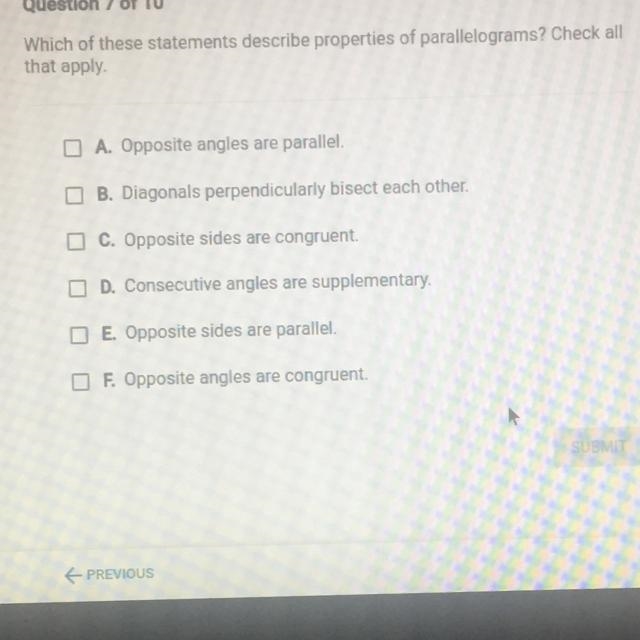 QuestionWhich of these statements describe properties of parallelograms? Check allthat-example-1