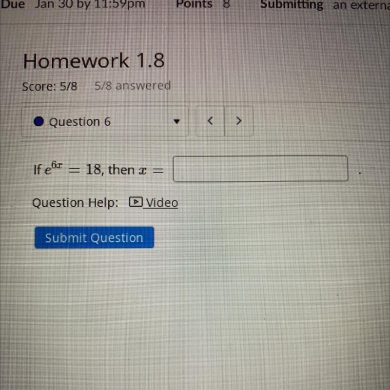 If e^6x = 18, then x =-example-1