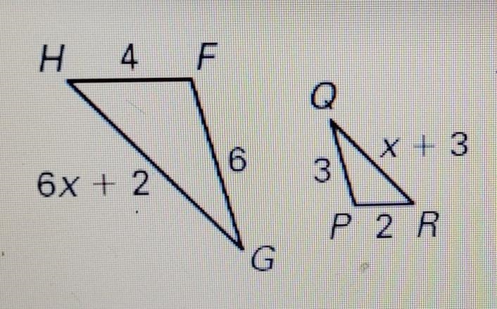 Triangle HFG is similar to triangle RPQ. Find the value of x. Find the length of HG-example-1