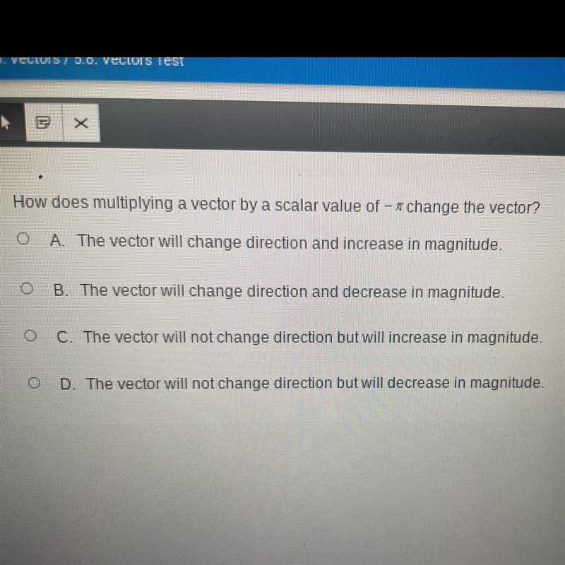 How does multiplying a vector by a scalar value of -pi change the vector?-example-1