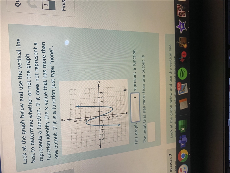 Look at the graph below and use the vertical line test to determine whether or not-example-1