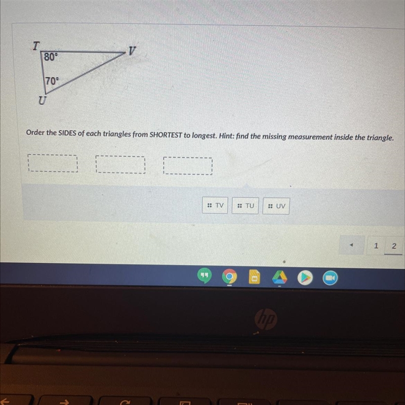 Order the SIDES of each triangles from SHORTEST to longest. Hint: find the missing-example-1