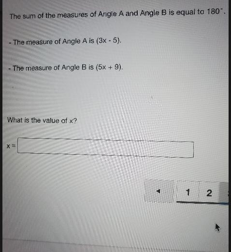 The sum of the measures of angle A and B is equal to 180-example-1