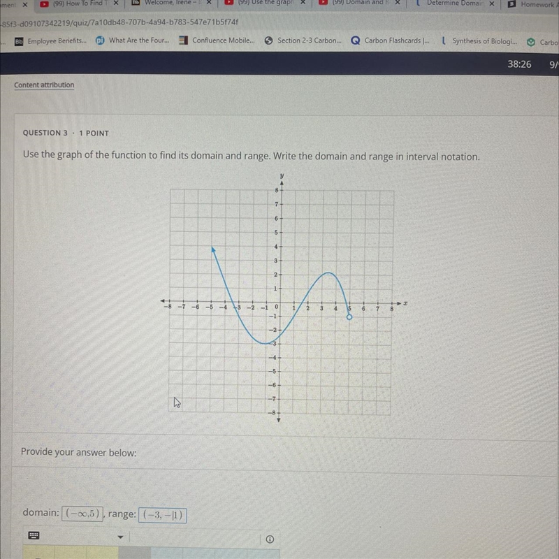 Use the graph of the function to find its domain and range. Write the domain and range-example-1