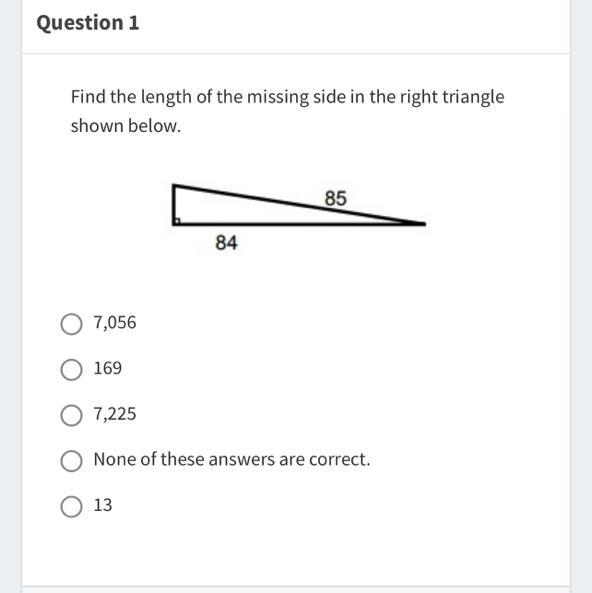 Find the length of the missing side in the right triangle shown below.-example-1