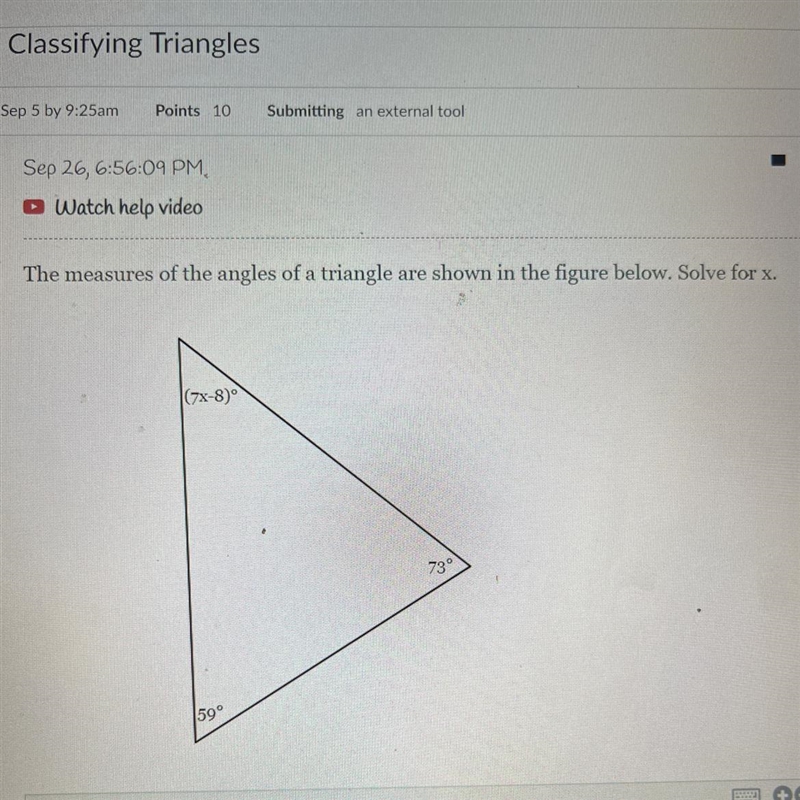 NEED HELP ASAP! The measures of the angles of a triangle are shown in the figure below-example-1