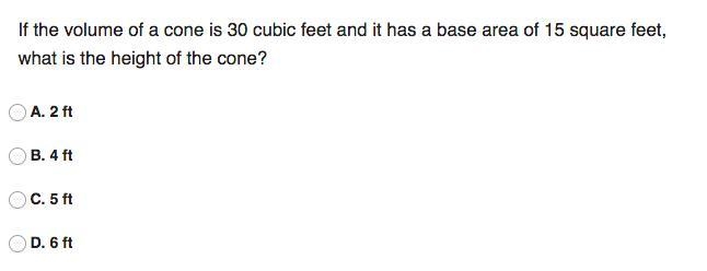 If the volume of a cone is 30 cubic feet and it has a base area of 15 square feet-example-1