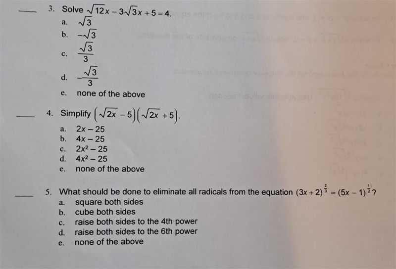 Radicals and Exponents Identify the choices that best completes the questions 3.-example-1