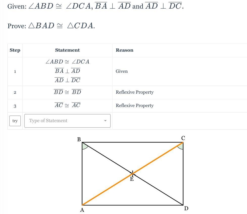 Given: ∠ABD≅∠DCA, segment BA ⊥ segment AD, segment AD⊥ segment DC. Prove: △BAD≅△CDA-example-1