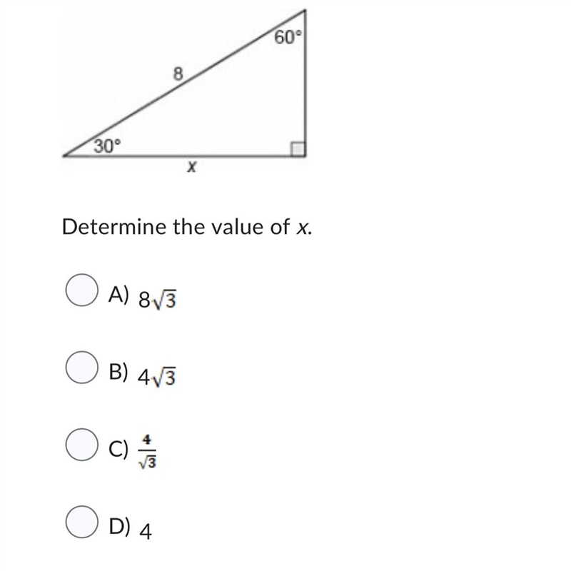 Determine the value of x please. Figure and Answers choice below.-example-1