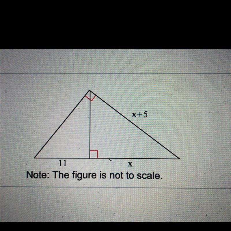 Find the value of x.x+5X11Note: The figure is not to scale.of x is 0.Four answer.)-example-1