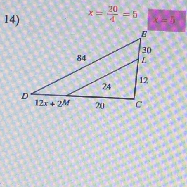 Solve for x. The triangles in each pair are similar please question number 14-example-1