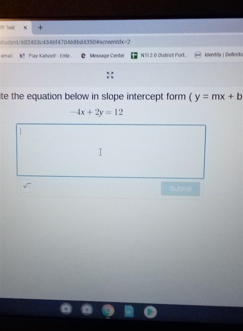 Rewrite the equation below in slope intercept form ( y = mx + b)-4y + 2y = 12-example-1