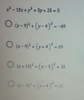 Rewrite the equation of a circle given below in standard formx² - 18x+ y² + 8y + 28 = 0-example-1