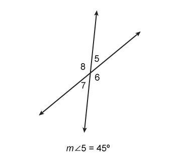 Given the m∠5 = 45°, find the measure of ∠8. Question 1 options: 35° 45° 135° 145°-example-1