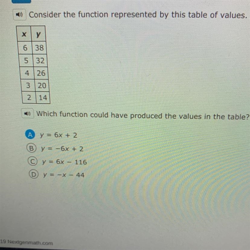 - Consider the function represented by this table of values.Xу6385324263 202 14Which-example-1