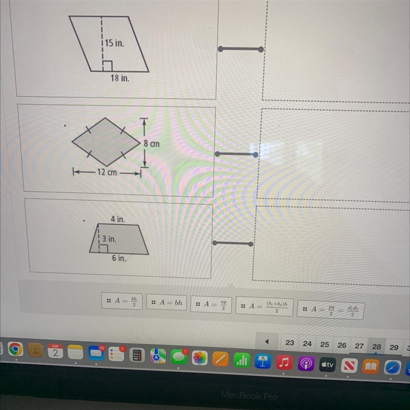 Match the formula used to find the area to each image.4 ft-example-1