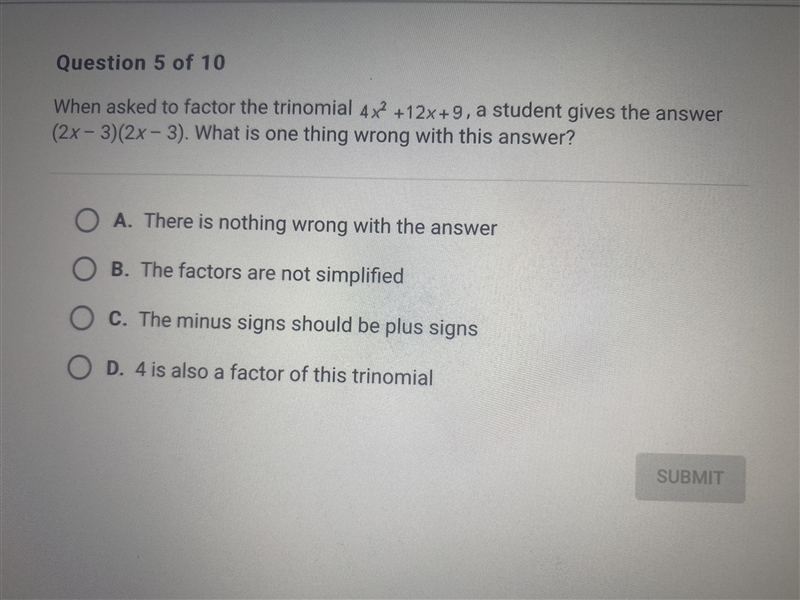 when I asked to factor the trinomial, 4x^2 + 12x + 9, A student gives the answer (2x-example-1