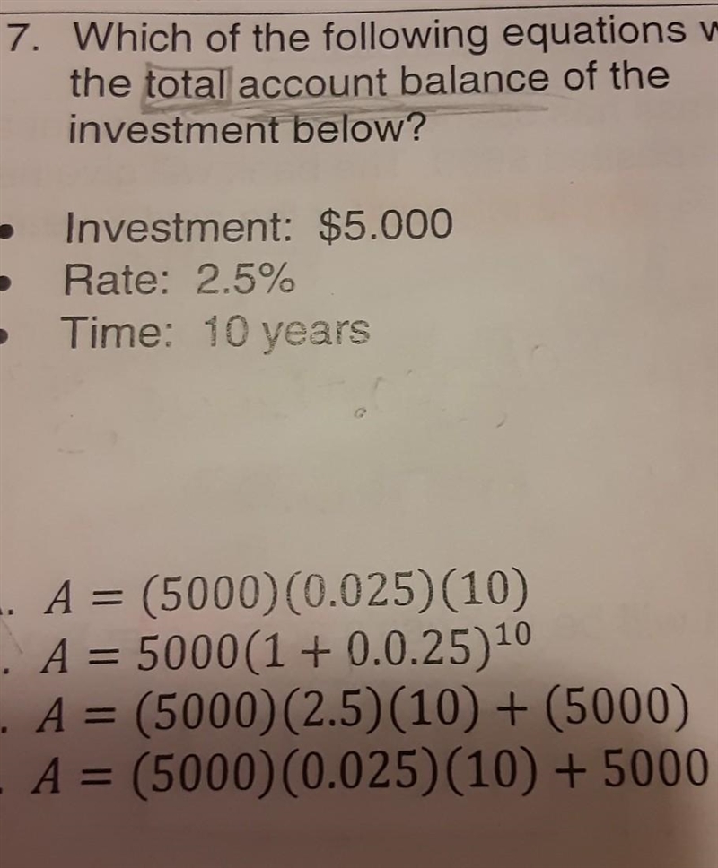 Which of the following equations will find the total account balance of the investment-example-1