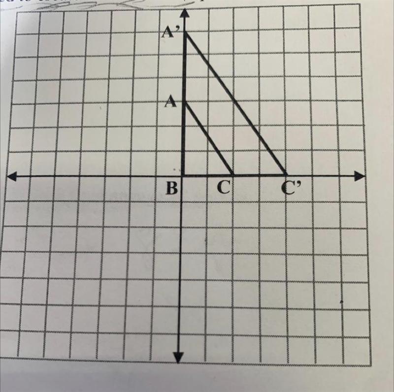 A'BC' is a dilation of ABC. If the center of dilation was (0,0), what was the scale-example-1