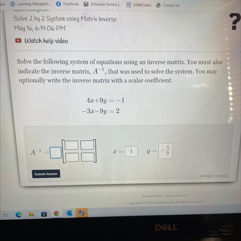 Solve the following system of equations using an inverse matrix. You must alsoindicate-example-1