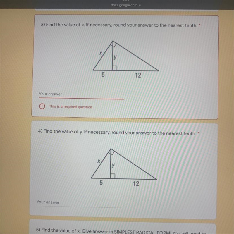 Find the value of x and y. If necessary, round your answer to the nearest tenth. *-example-1