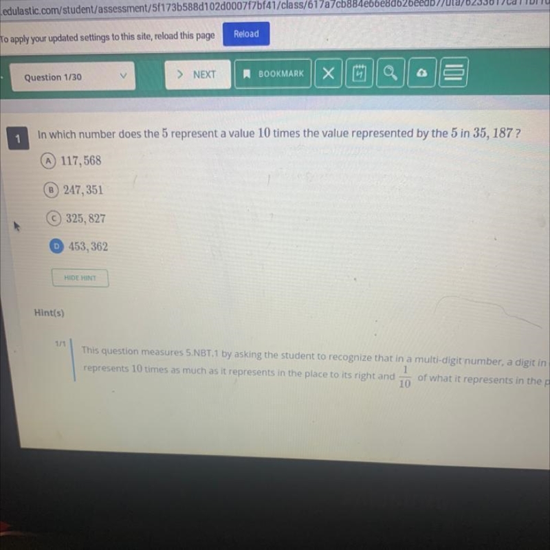 In which number does the 5 represent a value 10 times the represented by the 5 in-example-1