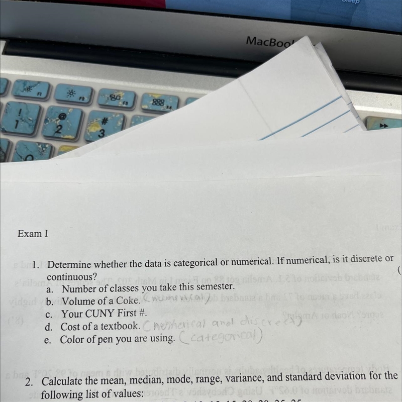 Determine whether the data is categorical or numerical. If numerical, is it discretecontinuous-example-1