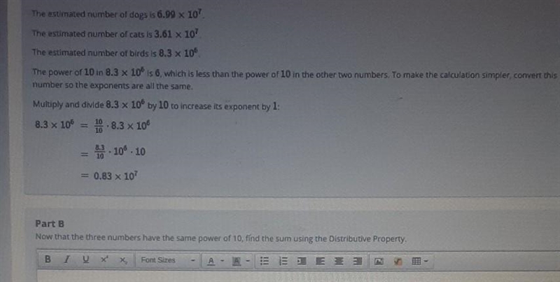 The estimated number of dogs is 6.99 x 107 The estimated number of cats is 3.61 x-example-1