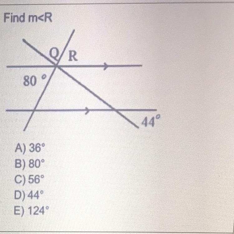 Find m A)36 B)80 C)56 D)44 E)124-example-1