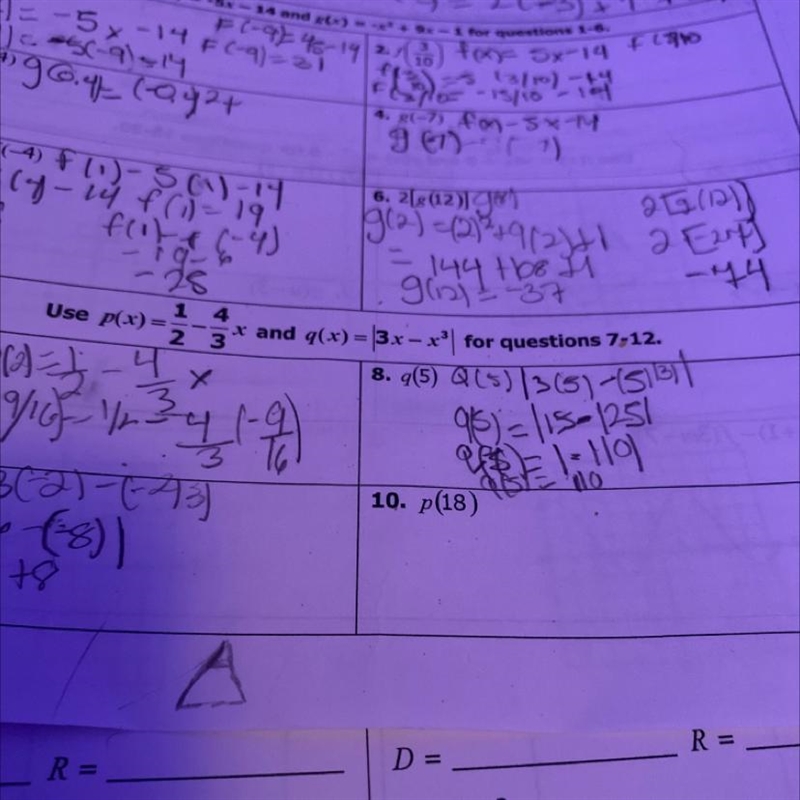 Use p(x)=1/2-4/3x and q(x) =|3x-x^3| for questions 7-12 Im stuck on number 10.-example-1