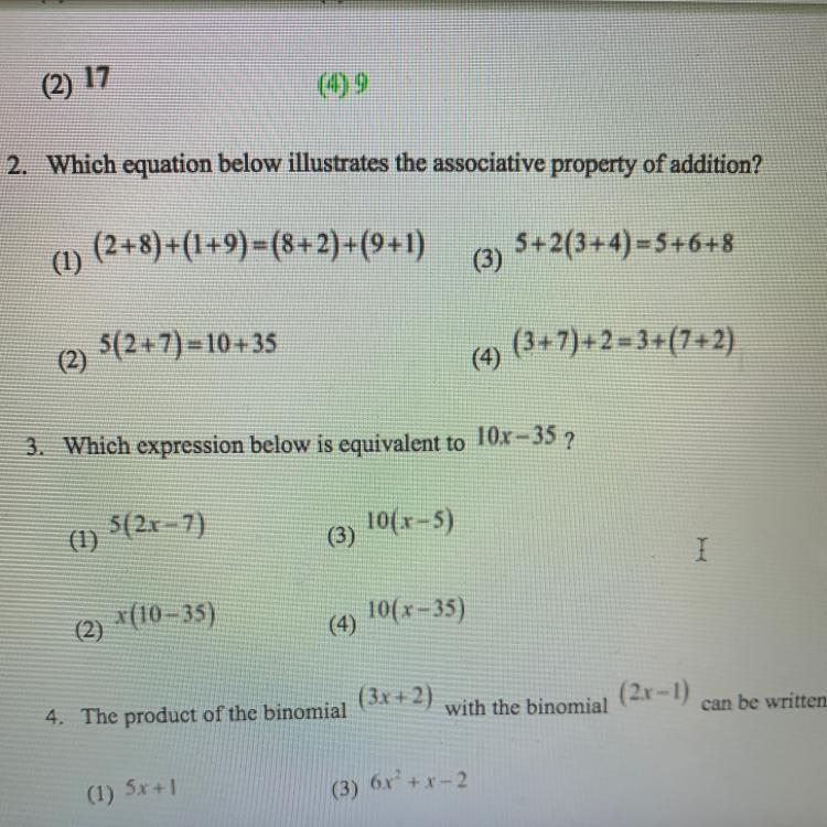 Which equation below illustrates the associative property of addition?-example-1