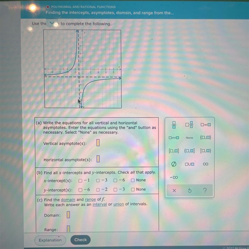 Finding the intercepts, asymptotes, domain and range Added a photo!-example-1