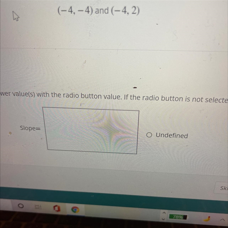 Find the slope of the line that and passes through the following points. Simplify-example-1