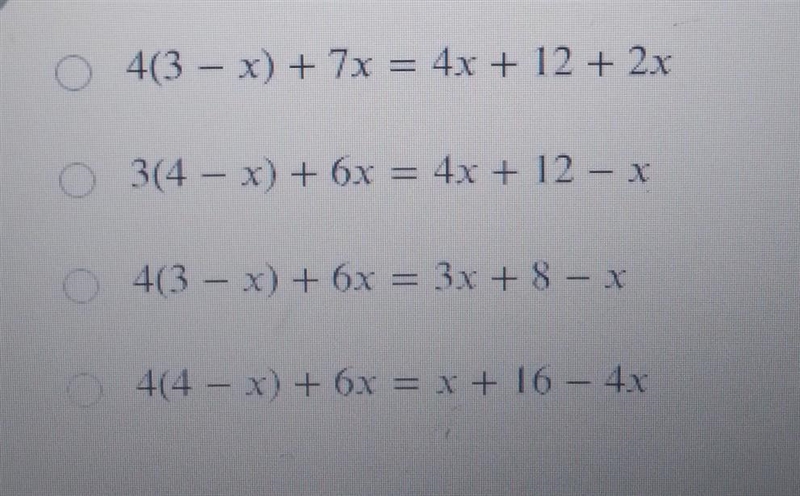 Which of the following equations has the solution x = all real numbers?-example-1