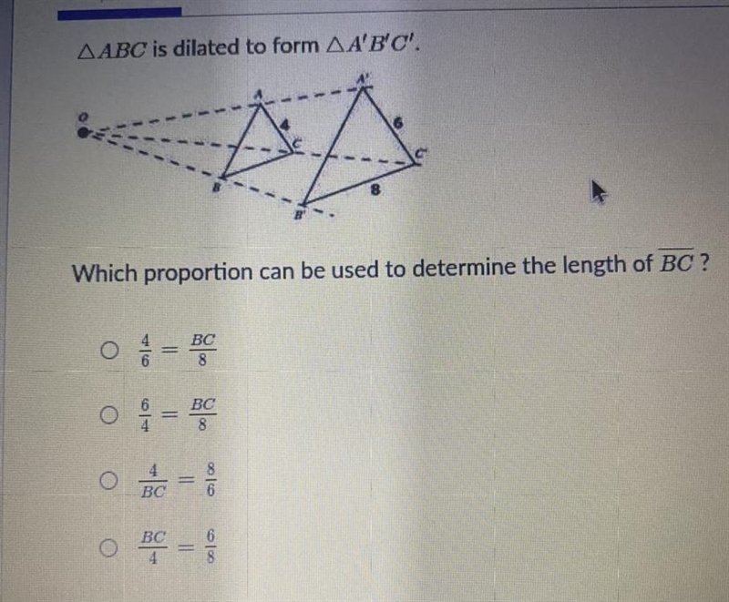 ABC is dilated to form AA''C'Which proportion can be used to determine the length-example-1