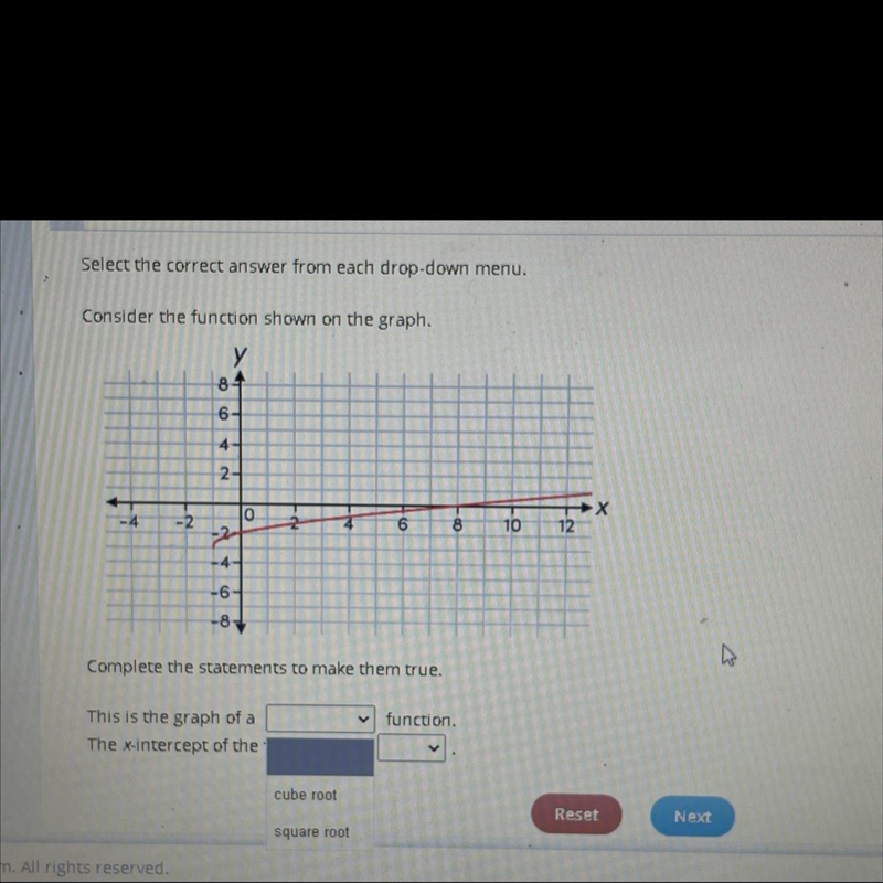 Select the correct answer from each drop down menu. Consider the function shown on-example-1