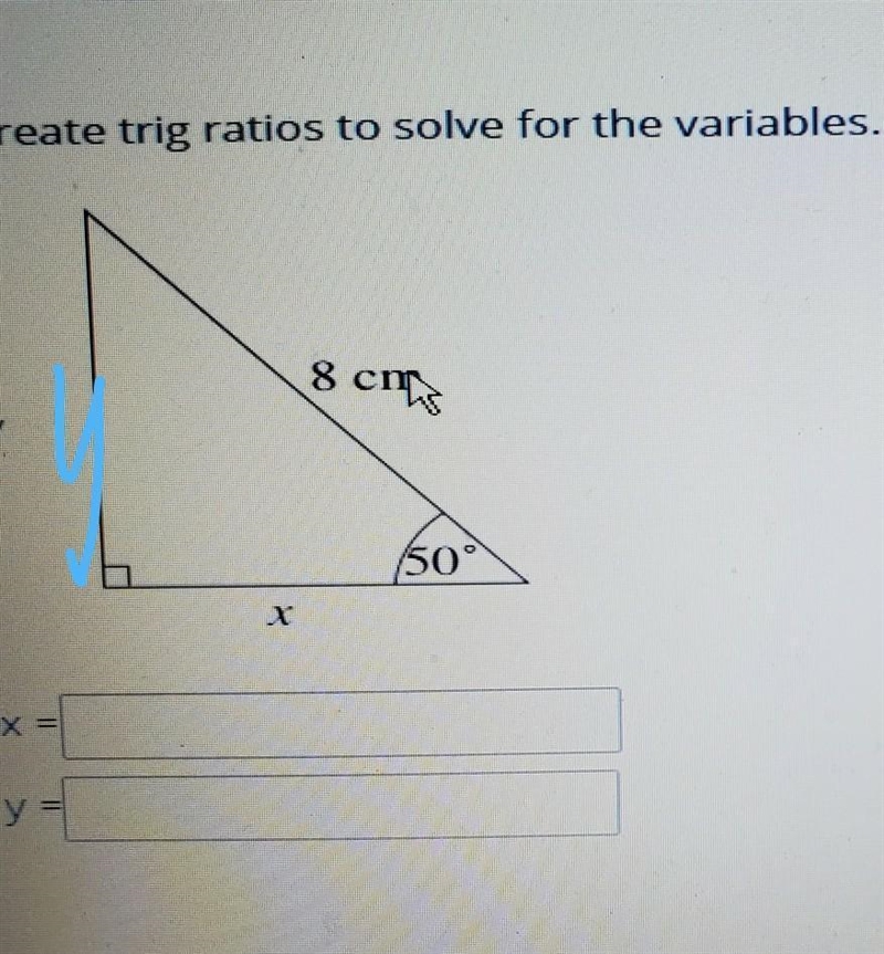 13 Create trig ratios to solve for the variables. Round your answer to one decimal-example-1